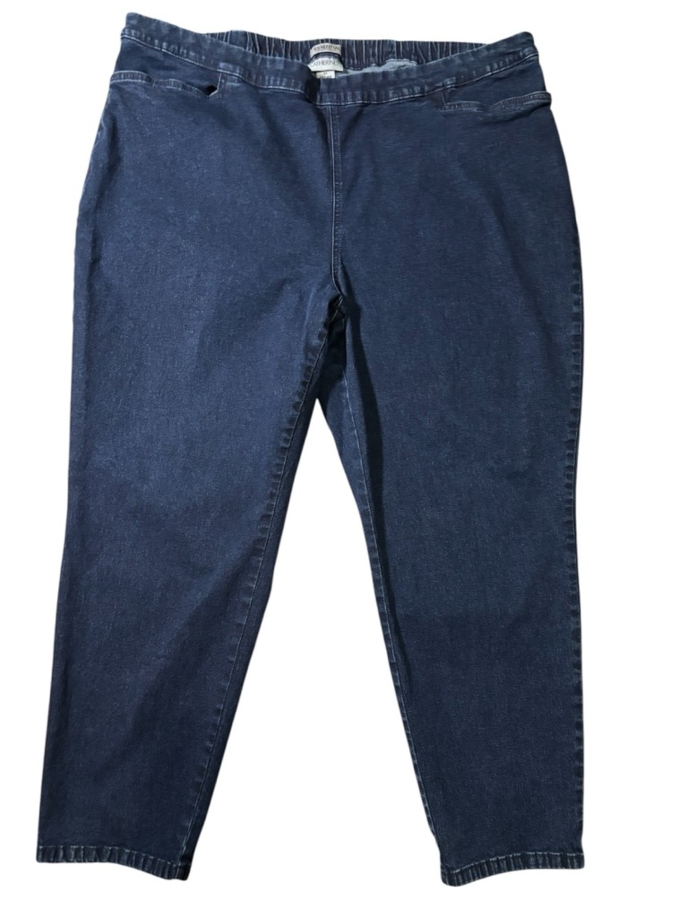 Catherines Essential Flat Front Pull On Jeans 3X 26/28W Dark Wash Stretch Denim